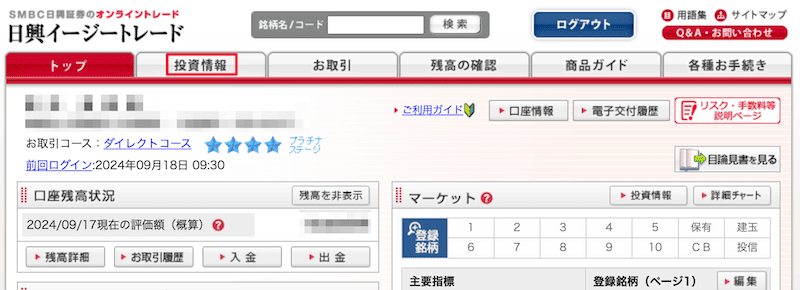 ログイン > 投資情報
